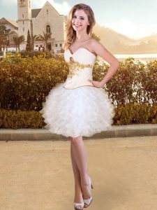 White Prom and Party and Military Ball with Appliques and Ruffles Sweetheart Sleeveless Lace Up