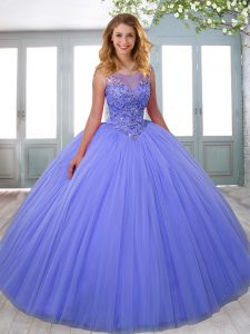 Sleeveless Floor Length Beading Zipper Sweet 16 Dress with Lavender