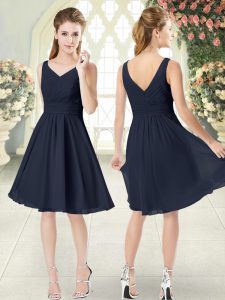 Knee Length Black Dress for Prom Chiffon Sleeveless Ruching