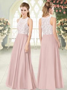 Empire Prom Dresses Pink Scoop Chiffon Sleeveless Floor Length Zipper