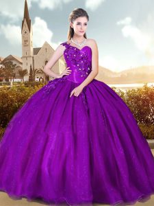 Eggplant Purple Sleeveless Lace Up 15 Quinceanera Dress for Military Ball and Sweet 16 and Quinceanera