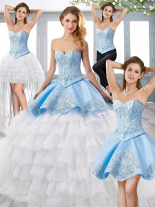 Decent Sleeveless Court Train Lace Up Embroidery and Ruffled Layers Quince Ball Gowns