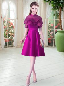 Unique Beading Dress for Prom Purple Lace Up Cap Sleeves Knee Length