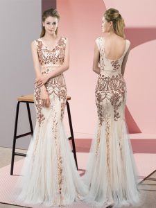 Champagne Dress for Prom Prom and Party with Sequins V-neck Sleeveless Backless