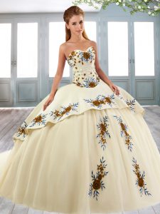 Fabulous Lace Up 15 Quinceanera Dress Champagne for Military Ball and Sweet 16 and Quinceanera with Beading and Embroide