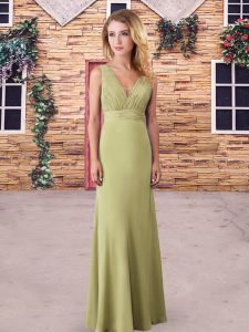 Dynamic Floor Length Yellow Green Bridesmaid Dress V-neck Sleeveless Backless