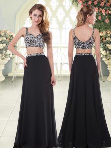 Top Selling Black Straps Zipper Beading Prom Dress Sleeveless