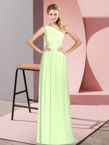 Suitable Ruching Yellow Green Lace Up Sleeveless Floor Length