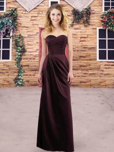 Brown Column/Sheath Chiffon Halter Top Sleeveless Ruching Floor Length Clasp Handle Dama Dress for Quinceanera