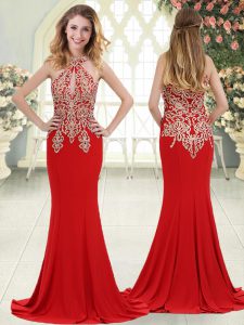 Fantastic Zipper Dress for Prom Red for Prom and Party with Beading and Lace Sweep Train