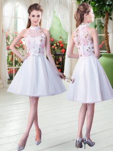 Knee Length A-line Sleeveless White Prom Evening Gown Zipper