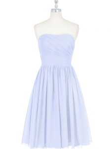 Fashion Sleeveless Chiffon Knee Length Side Zipper Prom Party Dress in Light Blue with Ruching and Pleated