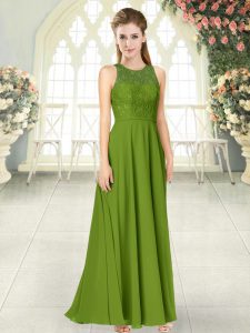 Customized Olive Green Sleeveless Floor Length Lace Backless