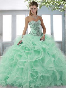 Ball Gowns Sleeveless Apple Green 15th Birthday Dress Sweep Train Lace Up