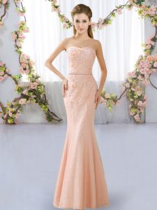 Cheap Sleeveless Lace Up Floor Length Beading Bridesmaids Dress