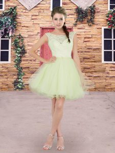 Fancy Scoop Sleeveless Lace Up Quinceanera Court Dresses Yellow Green Tulle