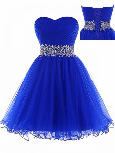 Royal Blue Sleeveless Tulle Lace Up Homecoming Dress for Prom and Party