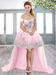 Ball Gowns Evening Dress Pink Sweetheart Organza Sleeveless High Low Lace Up