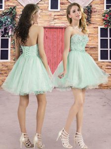 Simple Green A-line Beading Quinceanera Court Dresses Lace Up Organza Sleeveless Mini Length