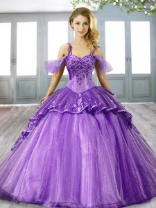 Customized Sleeveless Sweep Train Lace Up Beading and Appliques Vestidos de Quinceanera