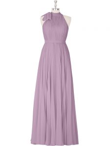 Purple Sleeveless Ruching Floor Length Prom Evening Gown