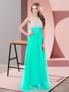 Turquoise Side Zipper Scoop Sequins Evening Dress Chiffon Sleeveless