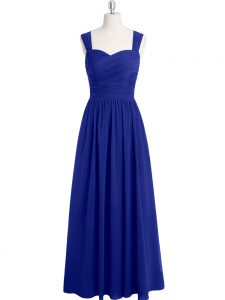 Fine Floor Length Royal Blue Prom Party Dress Chiffon Sleeveless Ruching