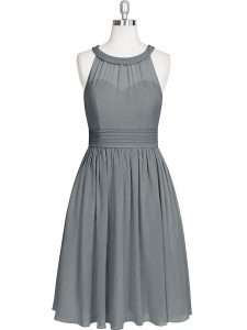 Sleeveless Chiffon Knee Length Zipper Prom Dress in Grey with Ruching