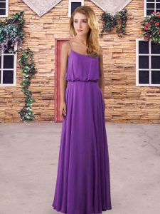 Purple Backless Quinceanera Dama Dress Ruching Sleeveless Floor Length