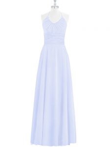 Best Selling Halter Top Sleeveless Evening Dress Floor Length Ruching Baby Blue Chiffon