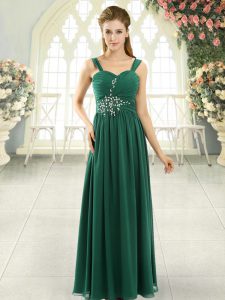 Green Evening Dress Prom and Party with Beading and Ruching Spaghetti Straps Sleeveless Lace Up