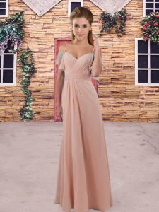 Sexy Pink Sleeveless Floor Length Ruching Zipper Quinceanera Court Dresses