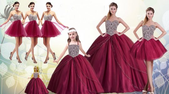 Decent Red Ball Gowns Beading Sweet 16 Dresses Lace Up Tulle Sleeveless Floor Length