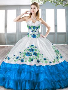 Captivating Blue Organza Lace Up Sweetheart Sleeveless Floor Length Ball Gown Prom Dress Beading and Embroidery and Ruff