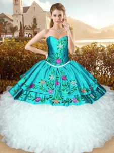 Sophisticated Embroidery and Ruffles Ball Gown Prom Dress Multi-color Lace Up Sleeveless Floor Length