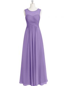 Best Selling Lavender Empire Ruching Prom Dresses Zipper Chiffon Sleeveless Floor Length