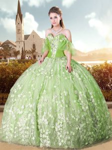 Wonderful Yellow Green Tulle Lace Up Sweet 16 Quinceanera Dress Sleeveless Floor Length Appliques