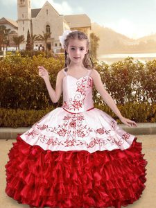 Sleeveless Embroidery and Ruffles Lace Up Pageant Gowns For Girls