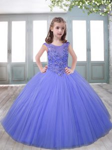 Lavender Little Girl Pageant Dress Party and Wedding Party with Beading Scoop Sleeveless Zipper