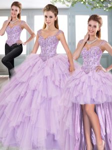 Beauteous Lavender Sweet 16 Quinceanera Dress Military Ball and Sweet 16 and Quinceanera with Beading and Lace Sweethear