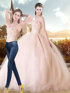 New Style Champagne Ball Gowns Sweetheart Sleeveless Beading Floor Length Lace Up Sweet 16 Dresses