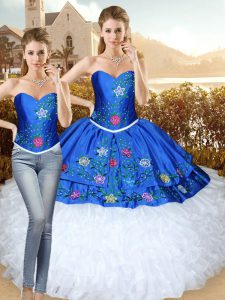 Blue Sleeveless Satin and Organza Lace Up Sweet 16 Dresses for Military Ball and Sweet 16 and Quinceanera