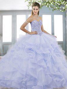 Popular Floor Length Lavender Quince Ball Gowns Sweetheart Sleeveless Lace Up