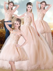 Luxury Champagne Sweetheart Lace Up Beading Quinceanera Gowns Sleeveless