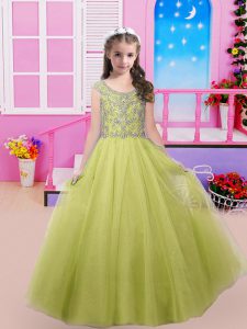 Hot Selling Yellow Green Sleeveless Tulle Lace Up Little Girls Pageant Dress Wholesale for Party and Wedding Party