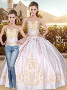 Pink Sweetheart Lace Up Embroidery 15 Quinceanera Dress Sleeveless