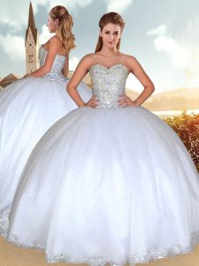 Low Price White Sweetheart Lace Up Beading Vestidos de Quinceanera Sweep Train Sleeveless