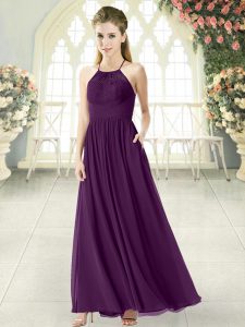 Stunning Purple Halter Top Backless Lace Prom Evening Gown Sleeveless