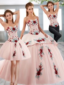 Stylish Baby Pink Sweetheart Neckline Beading and Embroidery Quinceanera Gowns Sleeveless Lace Up
