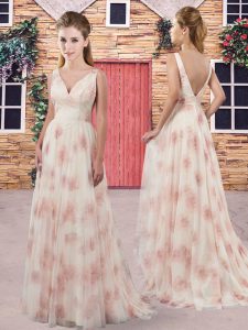 Stunning Backless Court Dresses for Sweet 16 Multi-color for Prom and Party and Wedding Party with Ruching Sweep Train